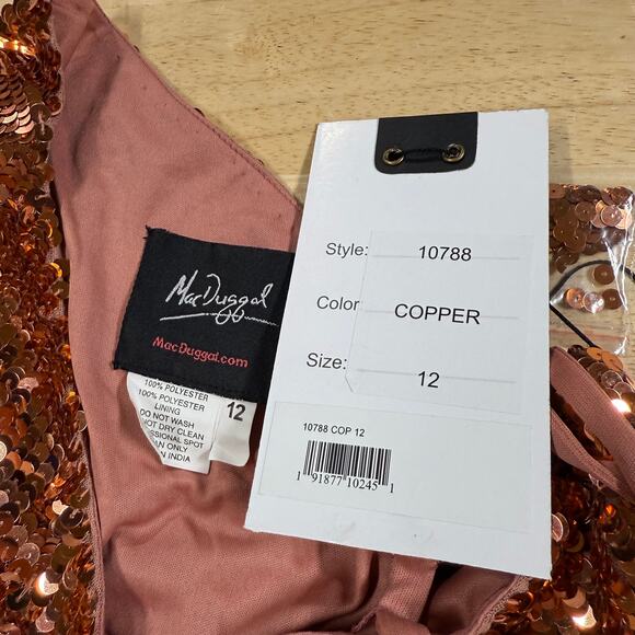 Mac Duggal NWT One Sleeve Fully Sequined High Slit Maxi Dress Copper Size 12 - Picture 5 of 10